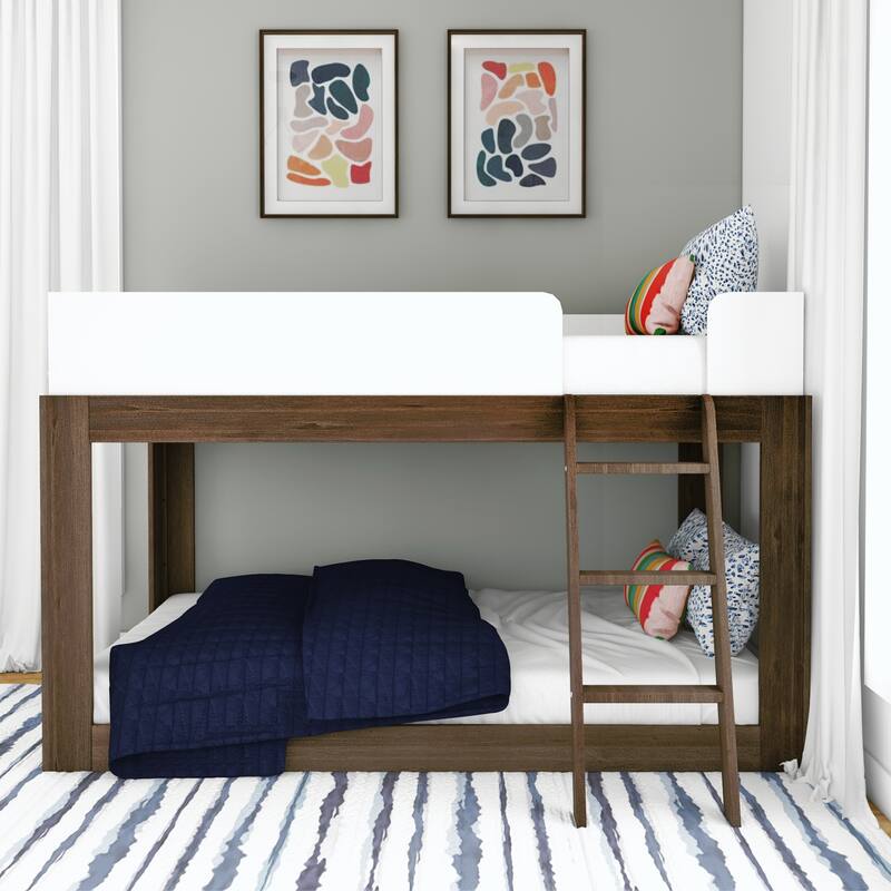 Max and Lily Mid-Century Modern Twin over Twin Low Bunk Bed