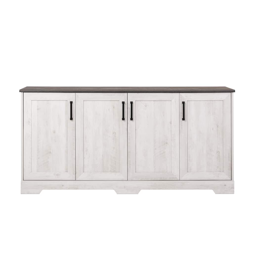 Prepac Rustic Ridge 4 Door Console Table with Storage, Washed White Storage Cabinet with Doors and Shelves