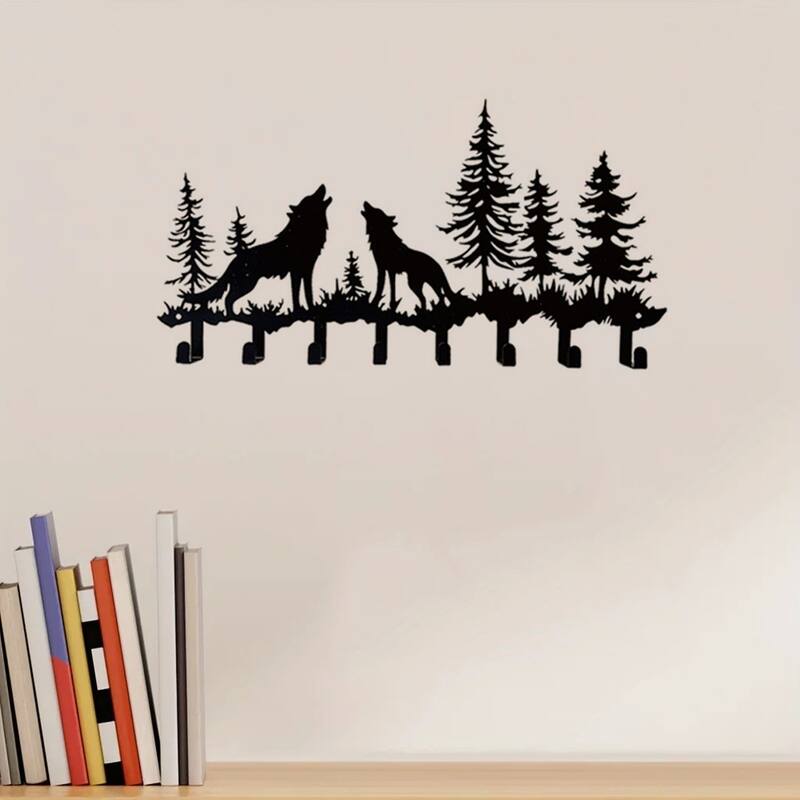 Rustic Wolf Wall-Mounted Metal Organizer Hooks For Keys Hats Bags
