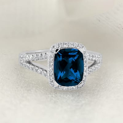 Auriya 1 5/8ct Cushion-cut London Blue Topaz and Halo Diamond Engagement Ring 3/8cttw 14K Gold