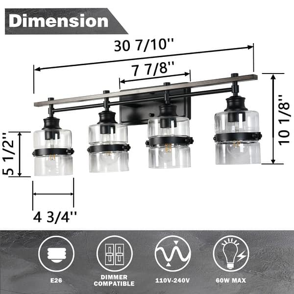 dimension image slide 2 of 6, ExBrite 3-lights Bathroom Dimmable Black Vanity Lights Modern Wall Sconce Lighting