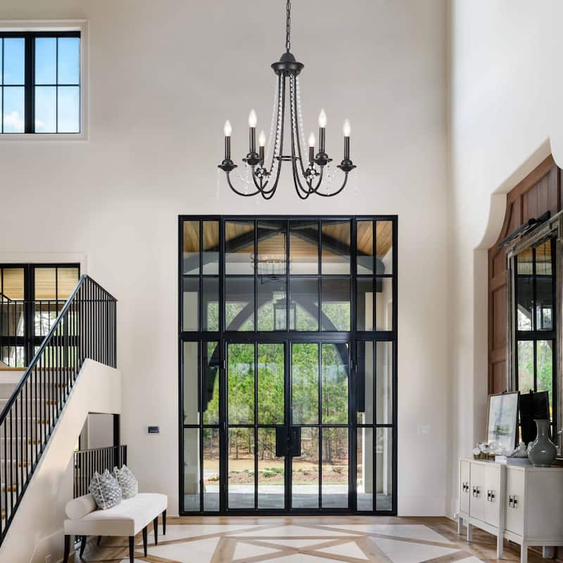 6-Light Vintage Small Candlestick Chandelier, Farmhouse Crystal Chandelier for Dining Room Living Room Bedroom Kitchen