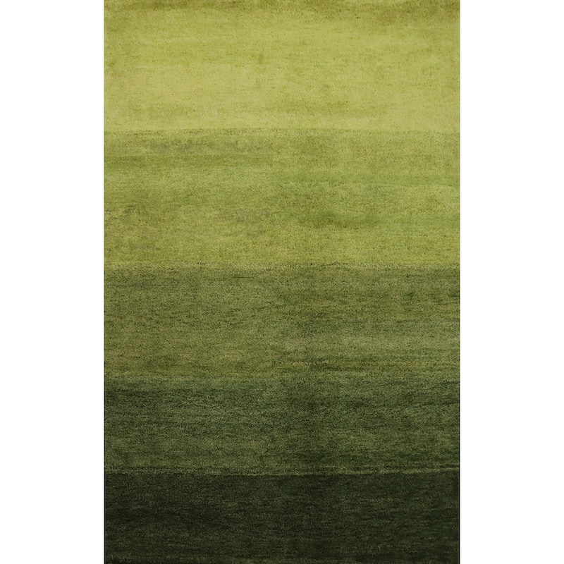 Hand Knotted Oriental 100% Wool Carpet Modern Stripe Green Gabbeh Area Rug - 6' 7'' X 4' 9''