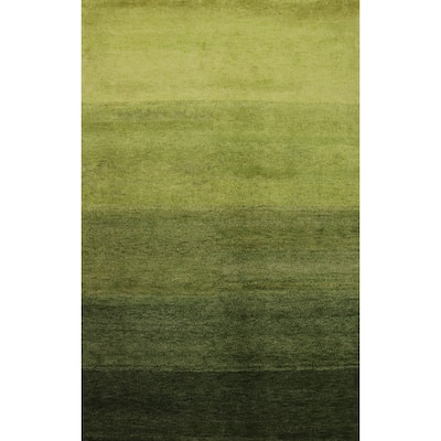 Hand Knotted Oriental 100% Wool Carpet Modern Stripe Green Gabbeh Area Rug - 6' 7'' X 4' 9''