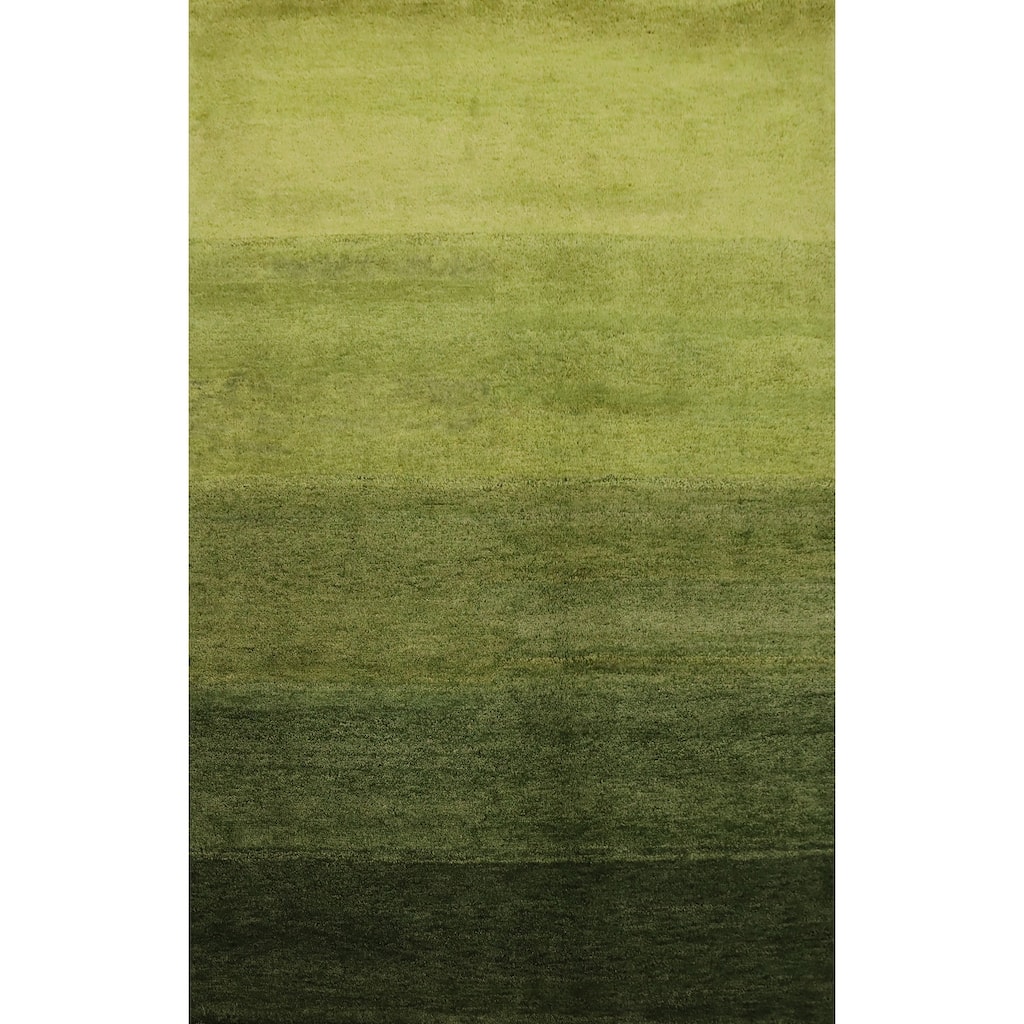 Hand Knotted Oriental 100% Wool Carpet Modern Stripe Green Gabbeh Area Rug - 6' 7'' X 4' 9''
