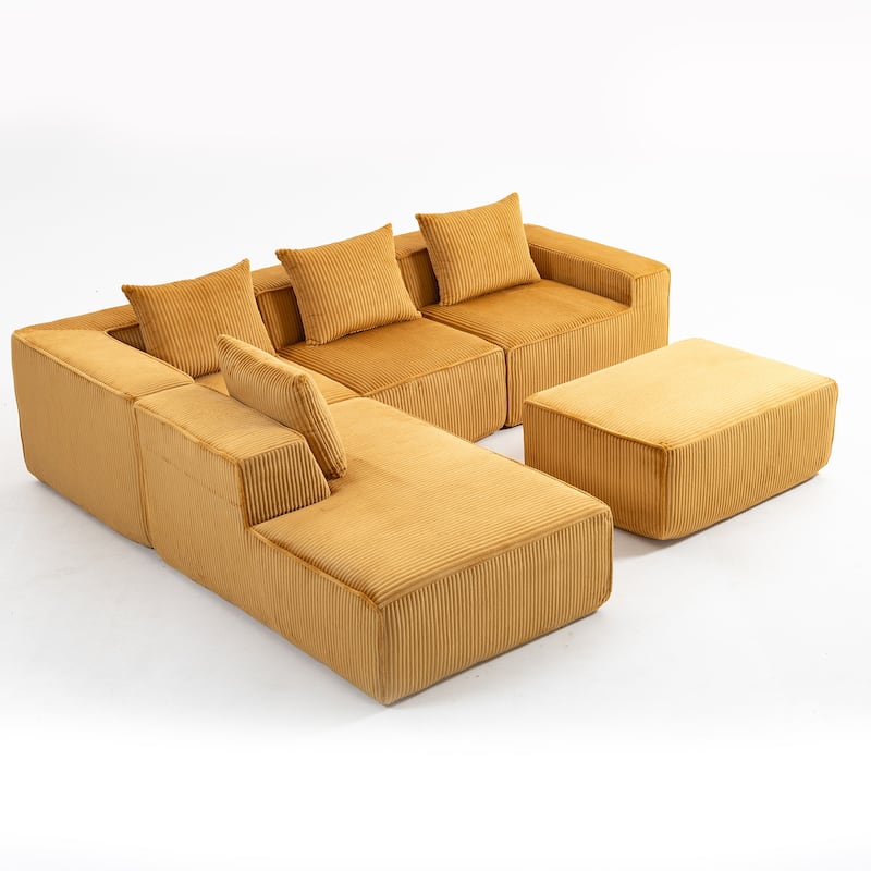 Corduroy Modular Sectional Sofa with Chaise Lounge, Deep Seat, Ottoman