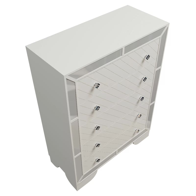 Athon Tall Dresser Chest with 5 Drawers, Diamond Patterns, Ivory Wood