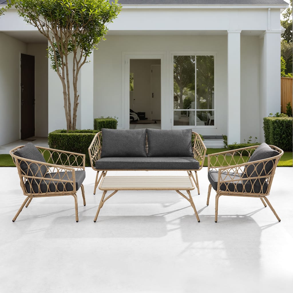 Corvus Gandia 4-piece Outdoor Resin Wicker Patio Conversation Set with Cushions
