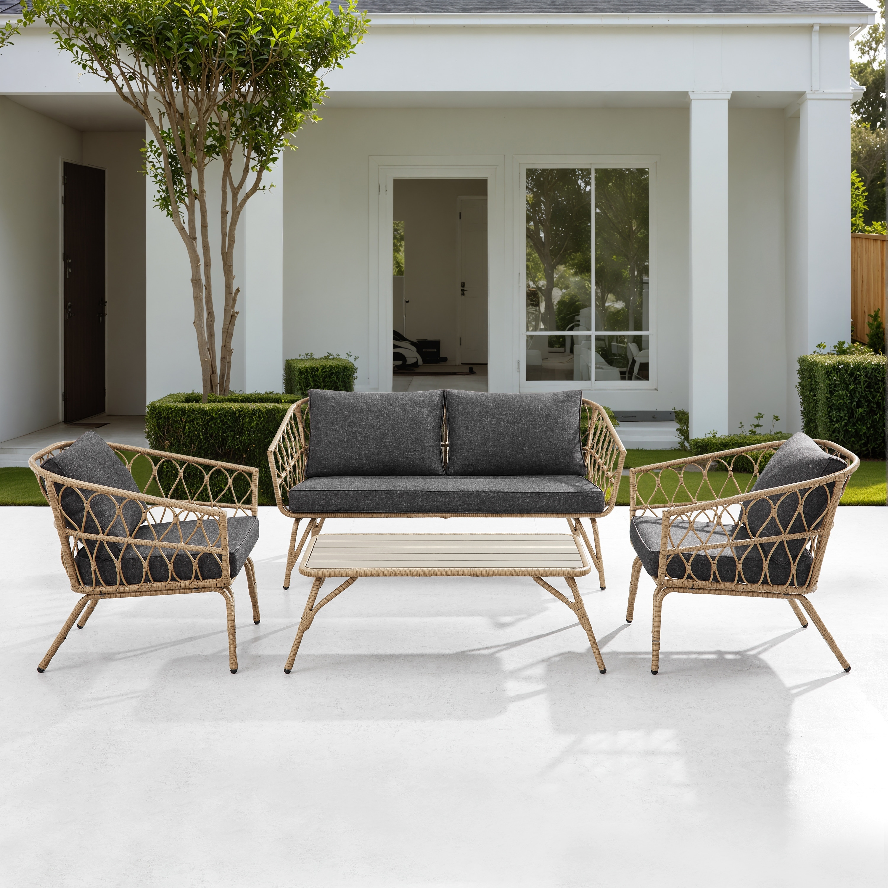 Corvus Gandia 4-piece Outdoor Resin Wicker Patio Conversation Set with Cushions