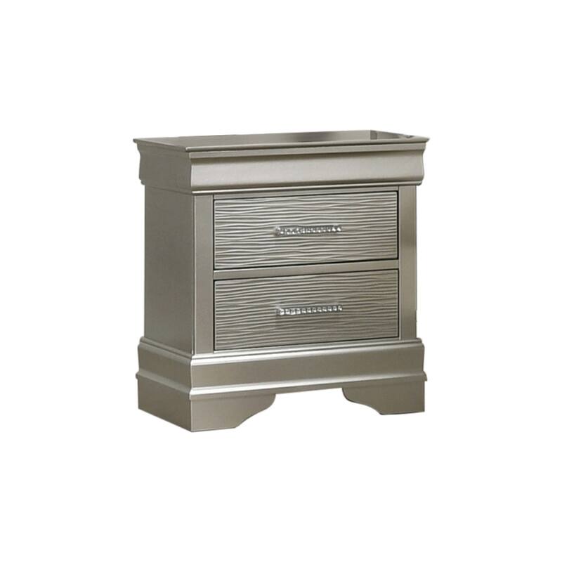 Modern Style 2-Drawer Nightstand made with Wood in Silver - Silver