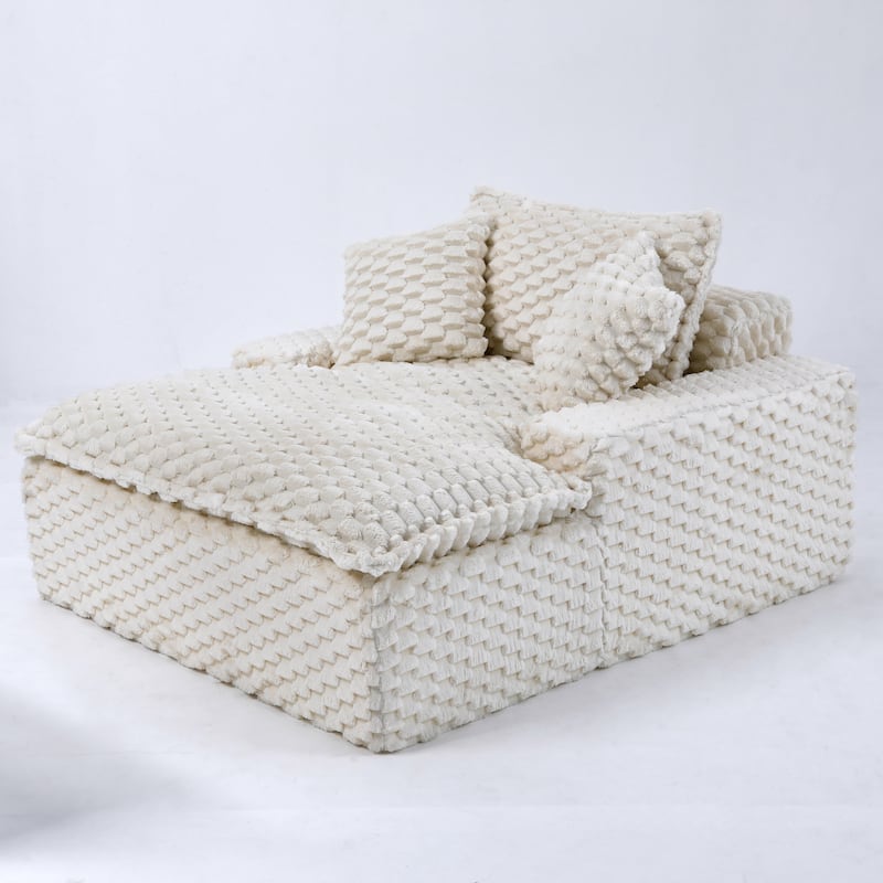 Versatile Chaise Lounge Couch Floor Standing Sofa Chair Turtle Fleece Single Accent Chiar with Pillows and Streamlined Armrests
