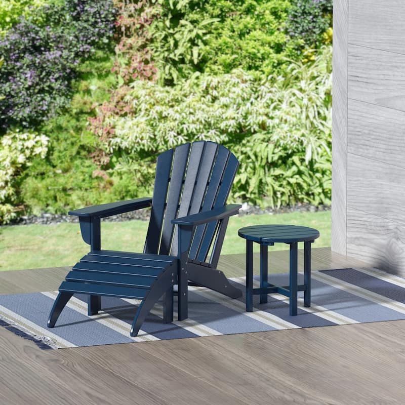 Altura Outdoor Eco-Friendly All Weather Adirondack Chair with Ottoman and Side Table (3-Piece Set) - Navy Blue