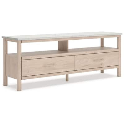 Mooran Large TV Media Console, Shelf, 2 Drawers, Brown Beige, 71 Inch