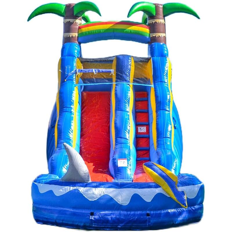 HeroKiddo 15' Ocean Shark Commercial Grade Inflatable Water Slide with Detachable Splash Pool & Air Blower for Kids and Adult