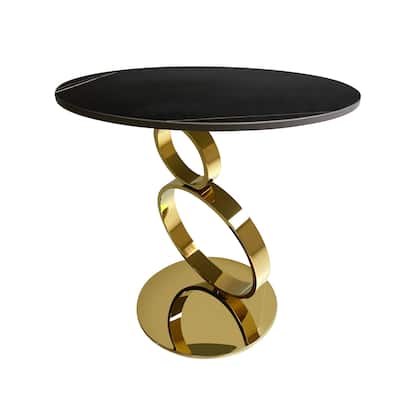 21.6 in. Black and Gold Round Metal End Table, Sturdy Build End Side Table for Living Rooms