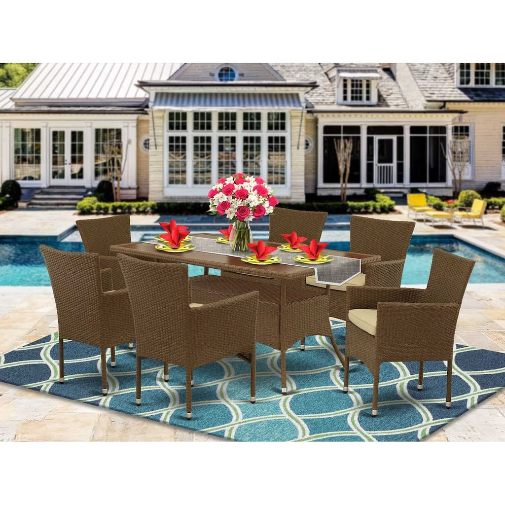 HomeStock 7-Piece Natural Oak Finish Solid Wood Top Dining Table with 6 Chairs with Lattice Back