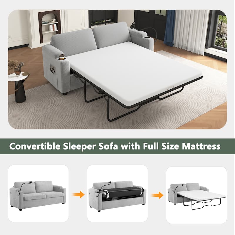 GDFStudio Emily Multifunctional Convertible Corduroy Sleeper Sofa for Small Spaces