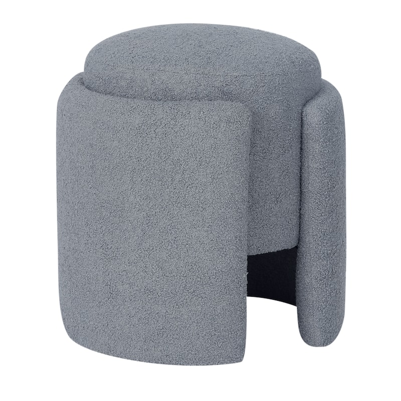 Adeco Round Ottoman Teddy Foot Stool for Living Room Bedroom