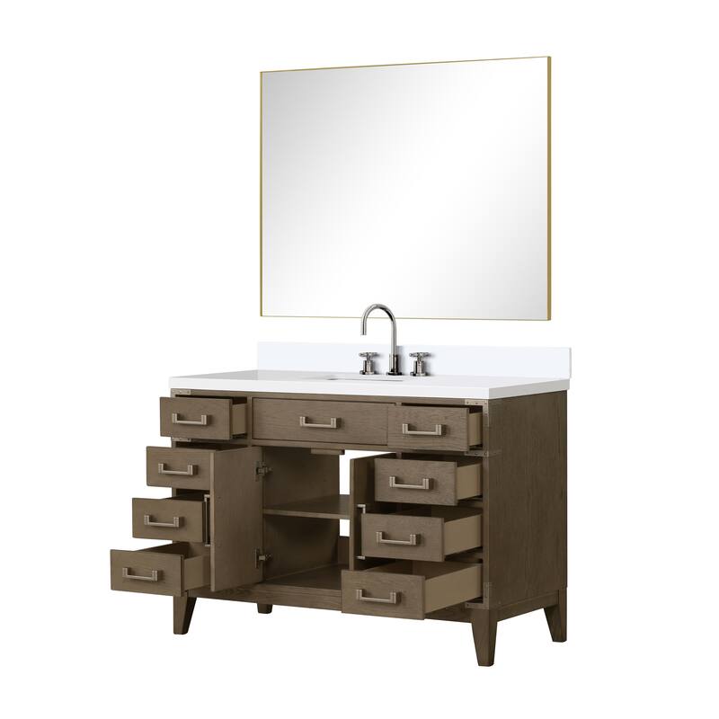 Laurel 48 in W x 22 in D Black Oak Single Bath Vanity, White Quartz Top, Faucet Set, and 46 in Mirror