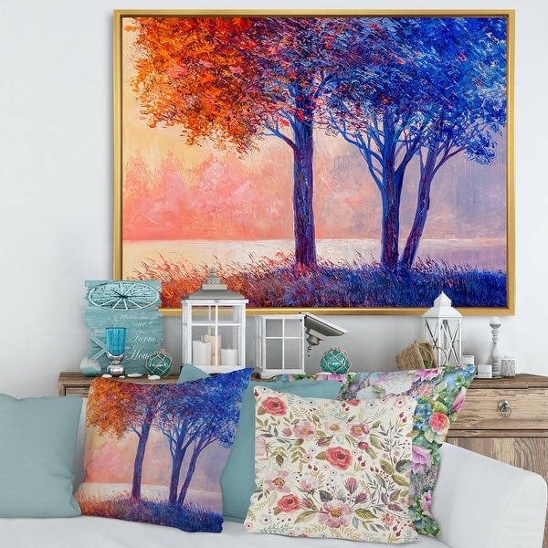 Designart 'Colorful Autumn Forest Beautiful River' Lake House Framed Canvas Wall Art Print. Opens flyout.