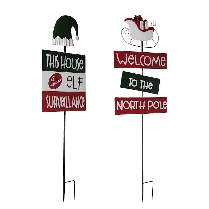 Transpac Metal Elf/North Pole Y/S Set of 2 Christmas Home Decorations