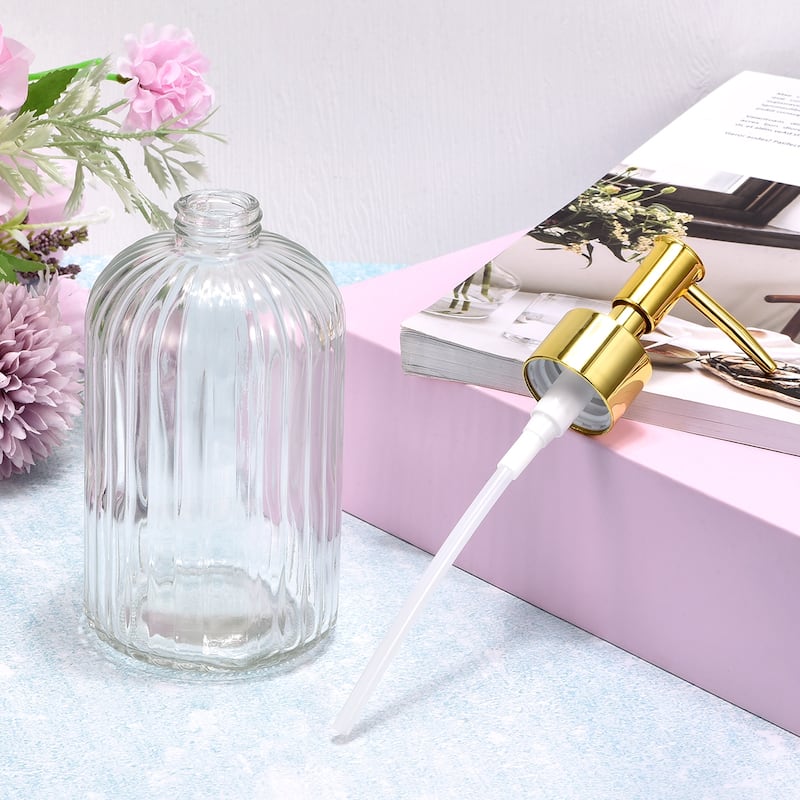 Soap Dispensers Set - 2 Pack 13.5Oz Glass Dish Hand Soap Dispenser with Golden Pump for Kitchen Bathroom