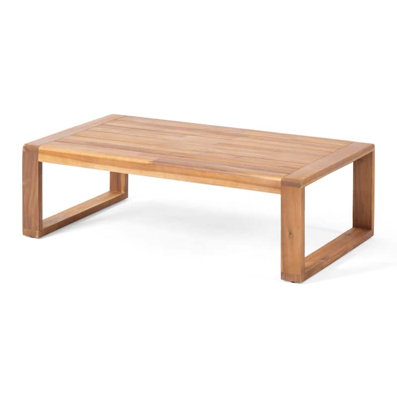 2-Piece Outdoor Acacia Wood Loveseat Sofa Chair Set with Coffee Table