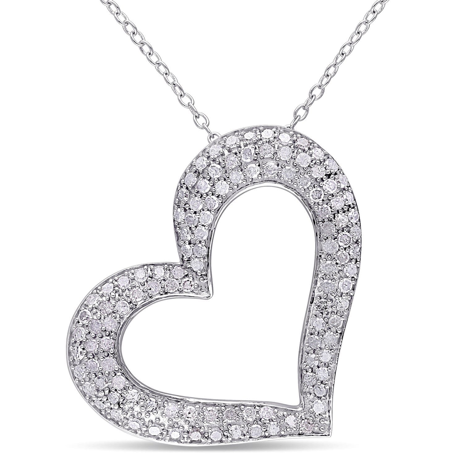 Miadora Sterling Silver 1ct TDW Diamond Heart Necklace
