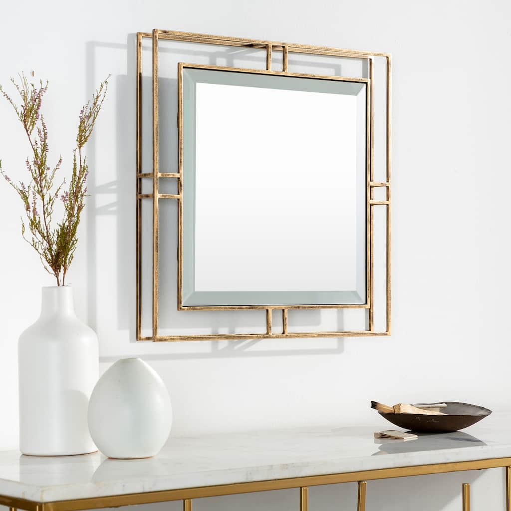 Estaa Traditional Square Gold Frame Mirror - 18"H x 18"W
