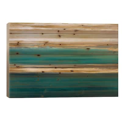 Parallel Lines On Teal Print On Wood by Allie Corbin - Multi-Color
