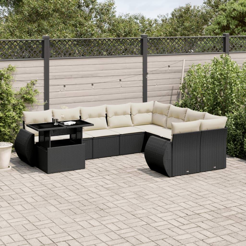 vidaXL Patio Sofa Set with Cushions Outdoor Furniture 10 Piece Poly Rattan - 24.4 x 24.4 x 27.2