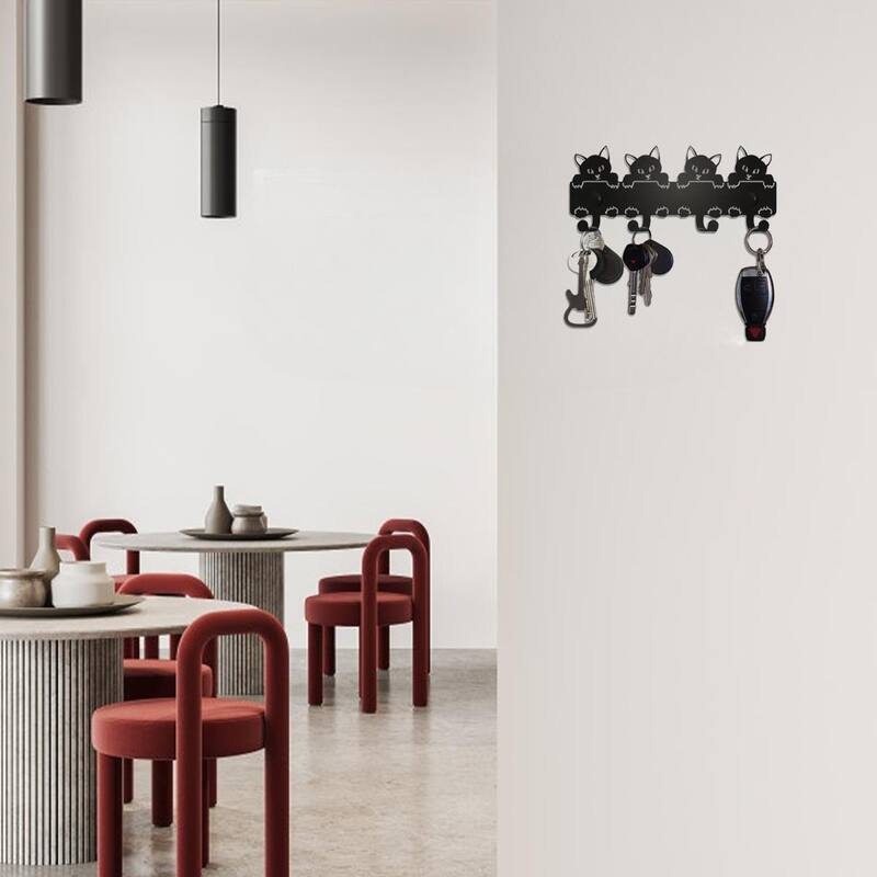 Black Metal Wall Hook Rack Space Saving 6 Hook Organizer for Towels Coats and Accessories - 6.45”L x 2.71”H