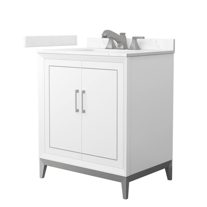 Wyndham Collection WCH5151-30S-VCA-US3MXX Marlena 30" Free Standing - White / Carrara Cultured Marble Top / Brushed