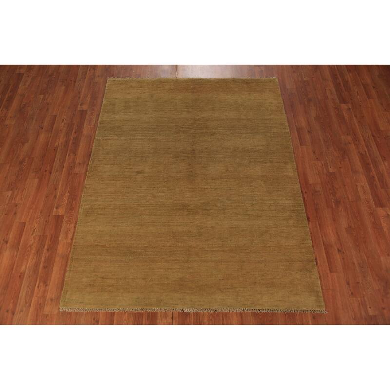 Modern Yellow Gabbeh Oriental Area Rug Handmade Wool Carpet - 5'0" x 6'7"