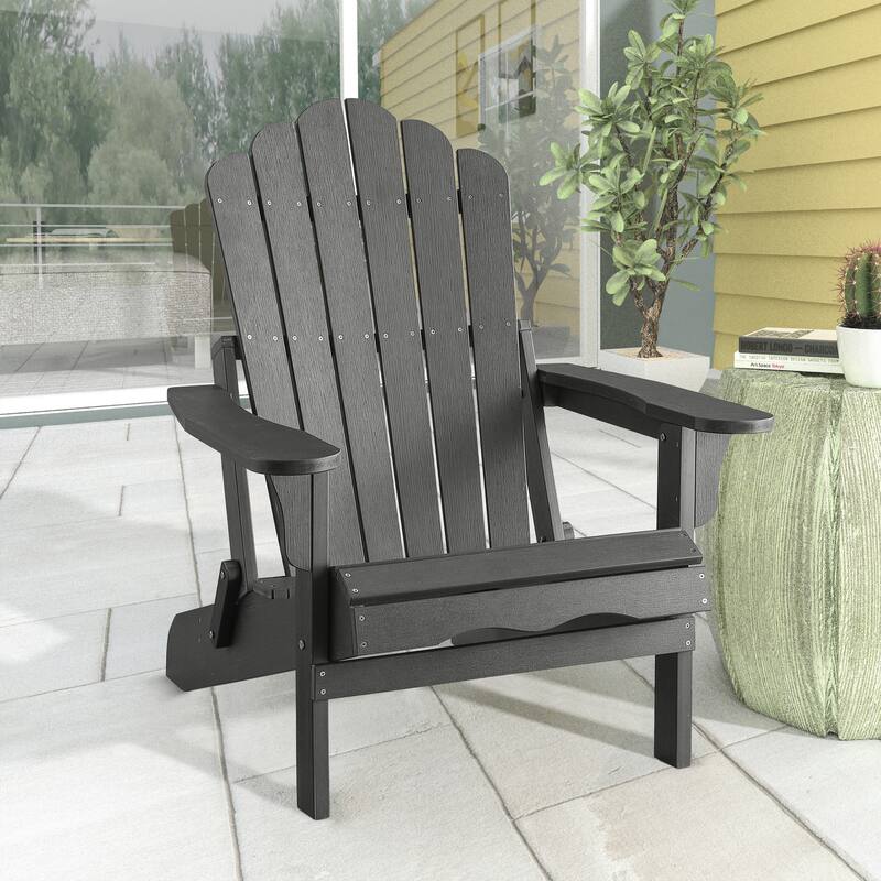 Haven Folding Poly Resin Plastic Adirondack Chair - Dark Gray