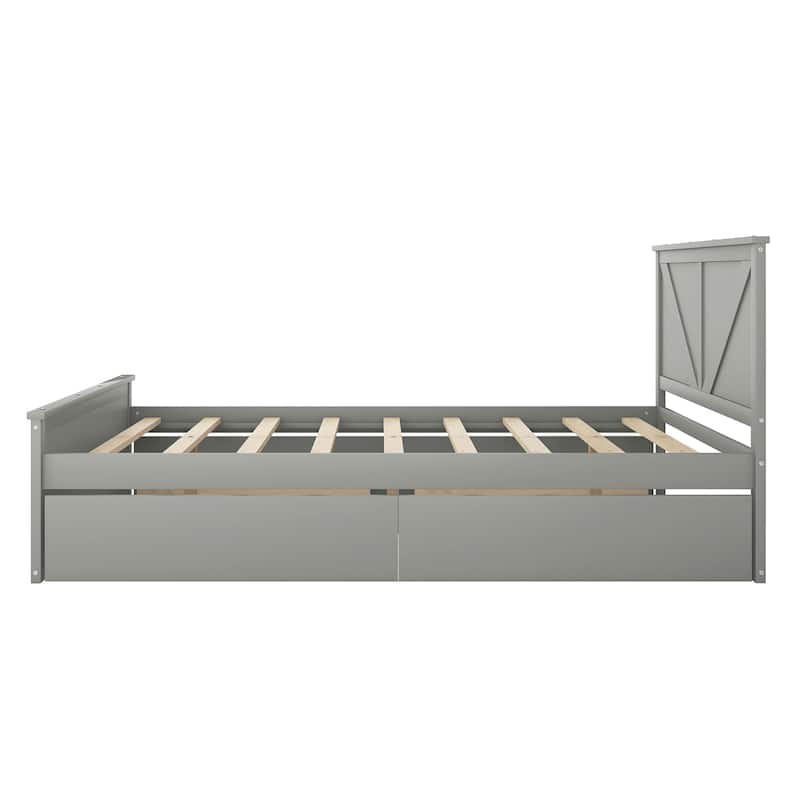 Wooden Platform Bed with Four Storage Drawers and Support Legs