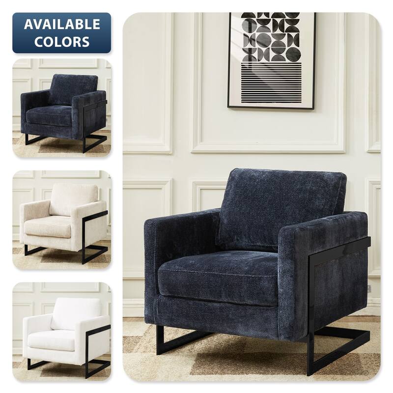 LeisureMod Lincoln Upholstered Accent Armchair with Black Steel Base