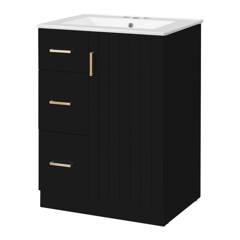 Roomfitters 24 Inch Bathroom Vanity with Under-mount Sink, Storage Cabinet with 2 Sliding Compartments & Soft Close Door, Black