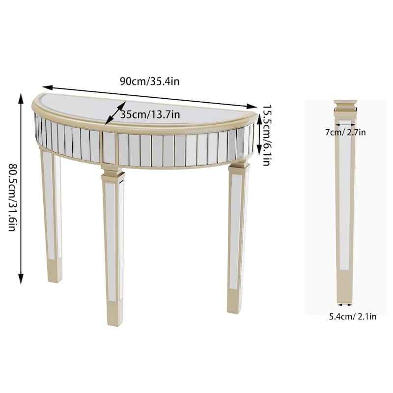 Silver Mirrored Console Table Half-moon