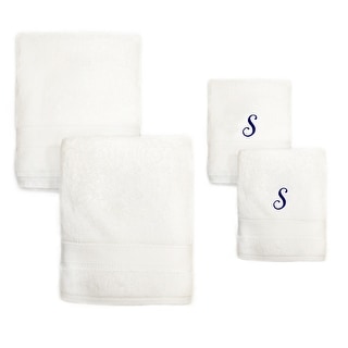 Sweet Kids 2-piece White Turkish Cotton Bath and Hand Towel Set with Royal Blue Monogrammed Initial