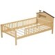 preview thumbnail 15 of 13, Twin Size Wood Kids Platform Bed with House-Shaped Headboard, Built-in LED Light, Guardrails Storage for Bedroom, Natural