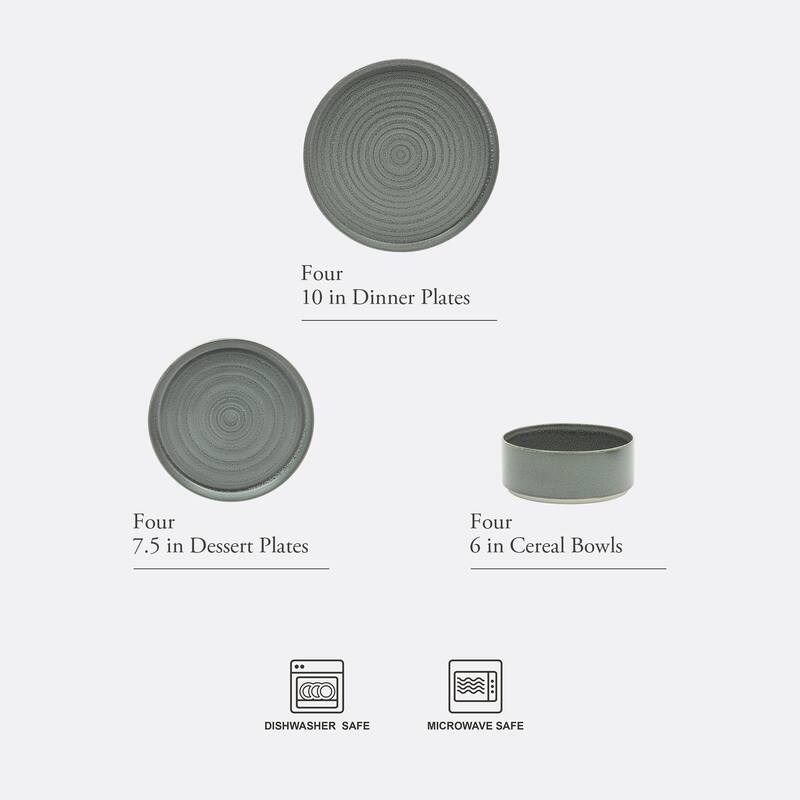 Gibson Elite Echo Bay 12 Piece Porcelain Reactive Glaze (Service for 4) Ceramic Plates and Bowls Dinnerware Set
