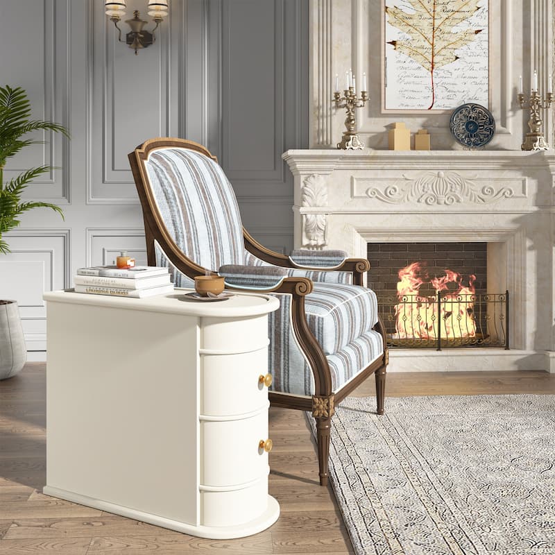Sofa End Table, Wood Nightstand with 2 Drawers No Assembly Required - 1 Pc-2 Drawers - White