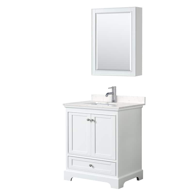 Wyndham Collection Deborah 30" Free Standing Single Basin Vanity Set - White / Carrara Cultured Marble Top / Polished