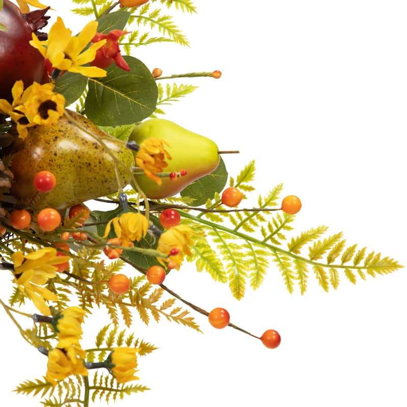 Apples, Berries and Pears Artificial Fall Harvest Cornucopia - 20" - Brown and Green