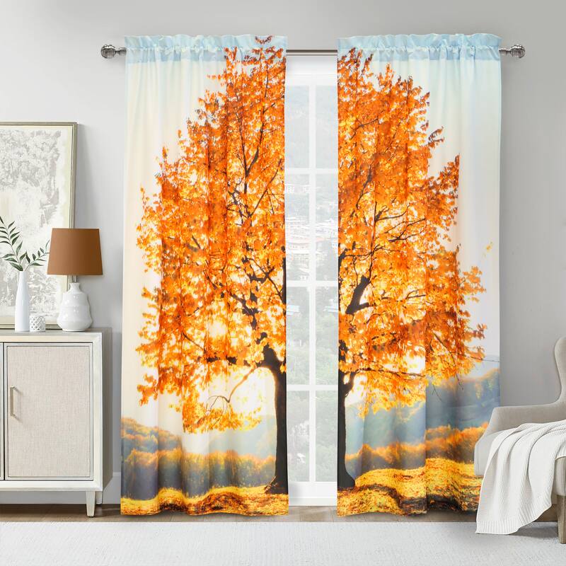 Habitat Photo Real Digital Panoramic Print Curtain Panel Pair - 76" x 84" - Fall Tree