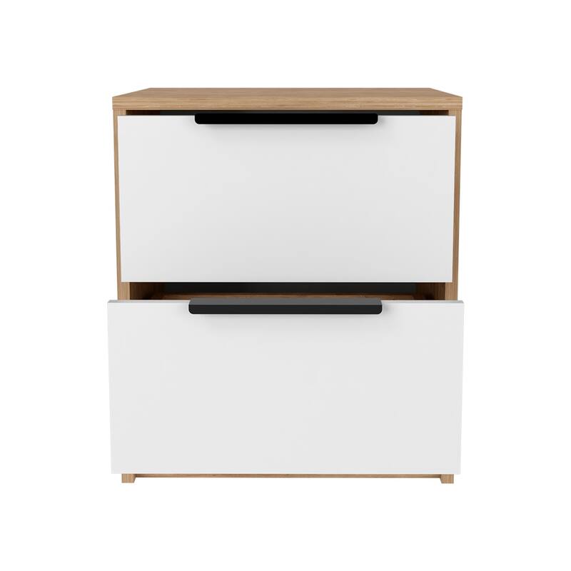 Nightstand Cervants,Two Drawers,Metal Handle,White / Pine Finish