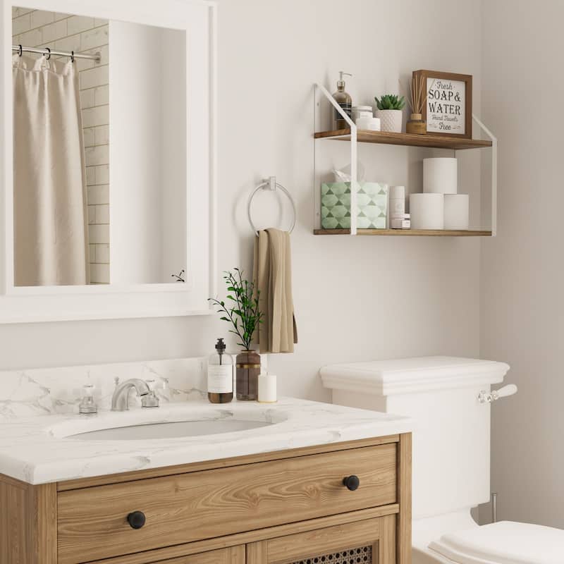 Wallniture Modena 2 Tier Shelves with White Brackets, Bathroom Wall Decor, 24x6", Burnt