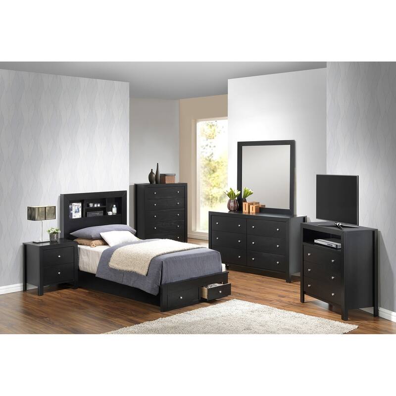 Twin Platform Bed with Drawers and Shelves - 81" - Black