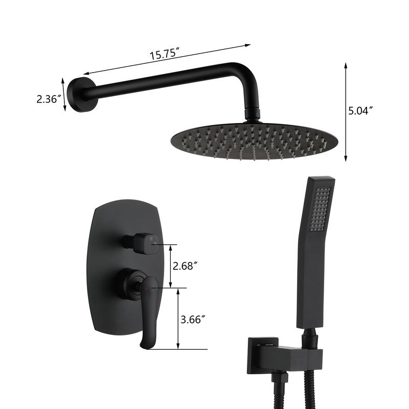 2.5 GPM 10 in. Round Wall Mount Dual Shower Heads with Pressure Balance Valve in Matte Black